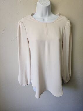 Tahari Cream Long-Sleeve Blouse with Pleated Shoulders